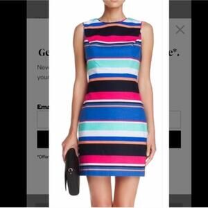 Kate Spade Striped Shift Dress 100% Cotton Tropical Modern Preppy Coastal Size 8